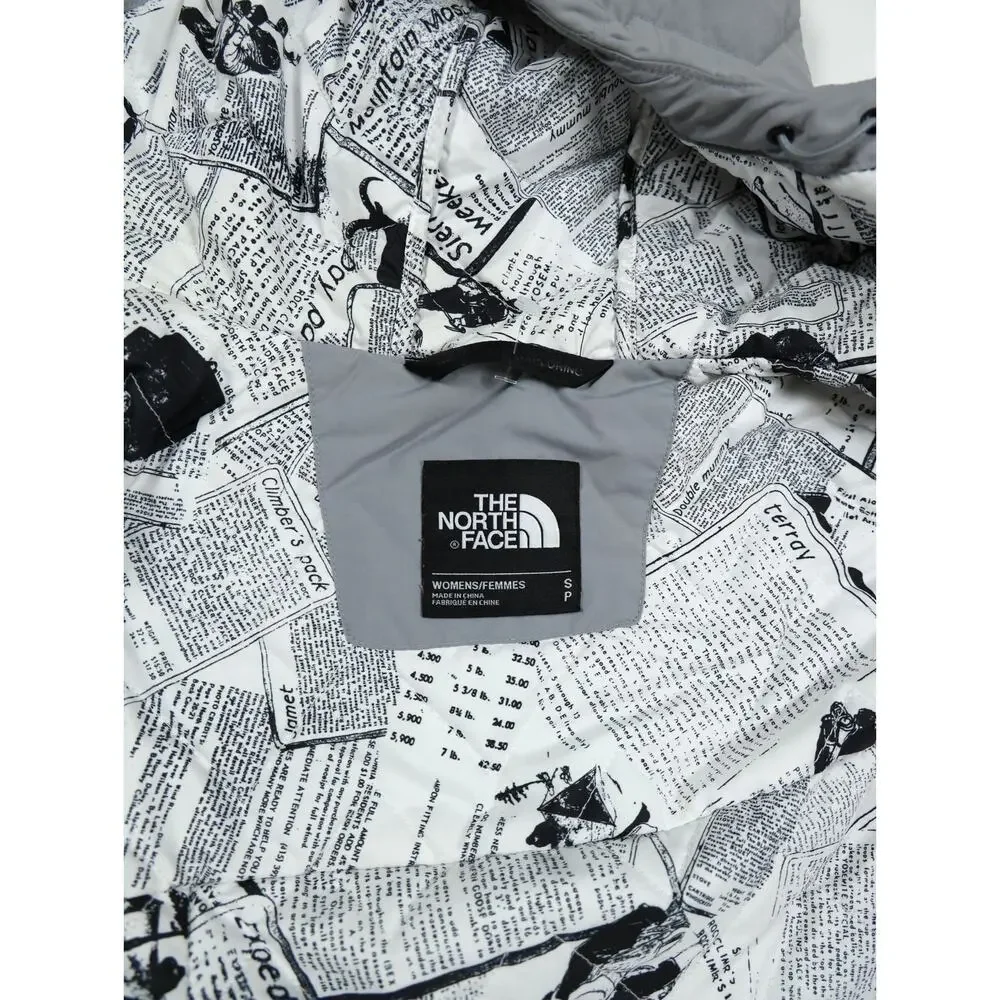 Rare The North Face Gray Hooded Insulated Jacket Newspaper Print Lining Gorpcore
